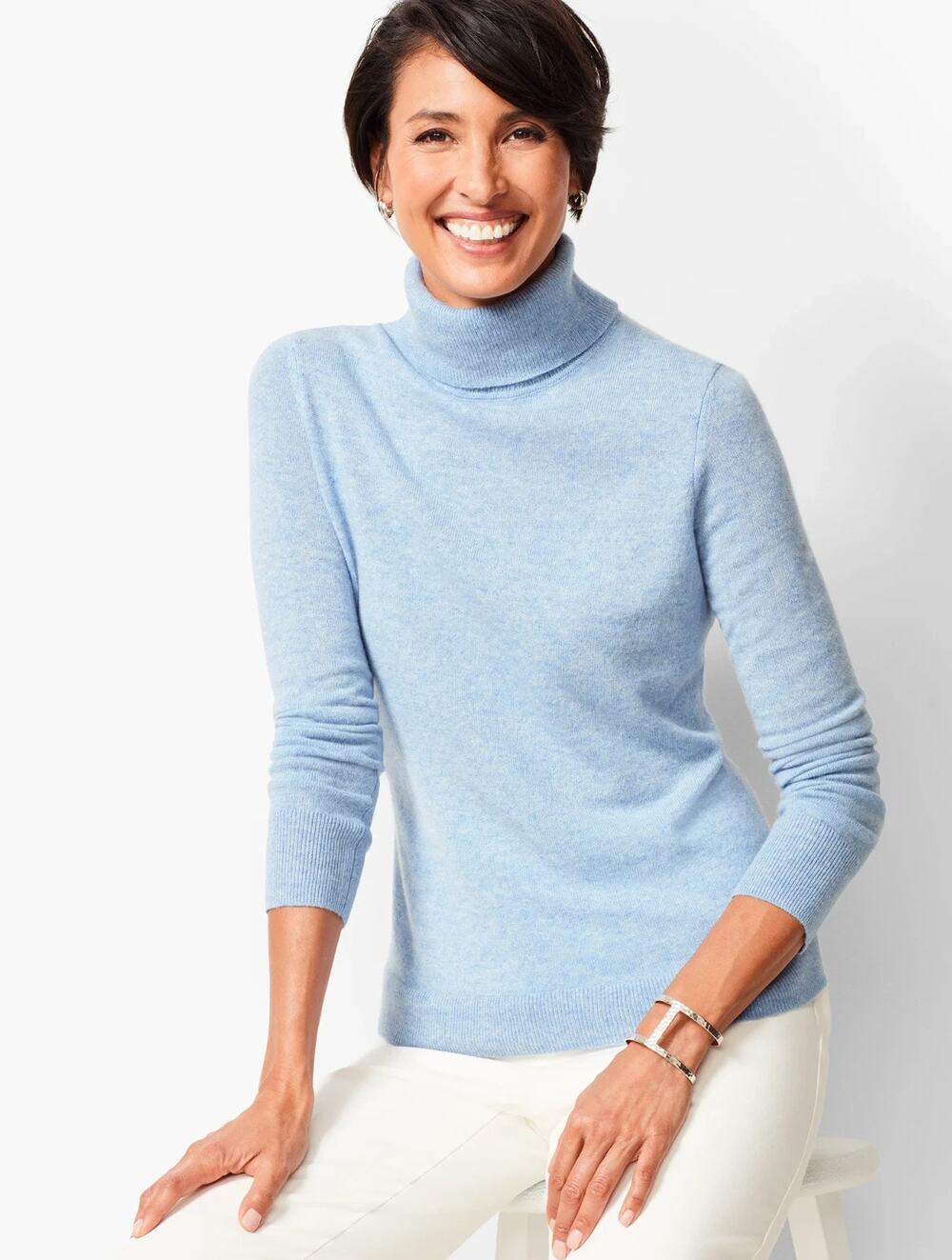 Talbots Sweater Blue 100% Cashmere Cowl Neck Tight Knit Pullover L A010869